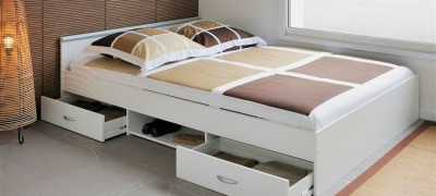 Bed assembly diagram with drawers