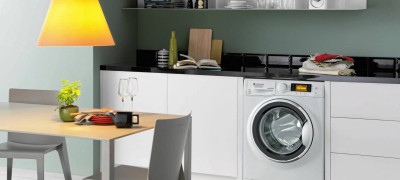 Washing machine under the countertop in the kitchen