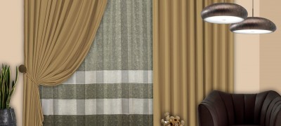 Beige curtains in the interior