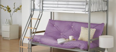 Description of the loft bed with a sofa below