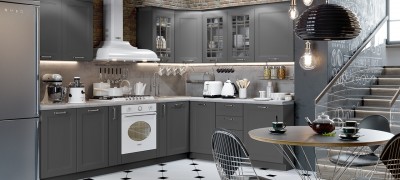 Design options for a kitchen set in gray