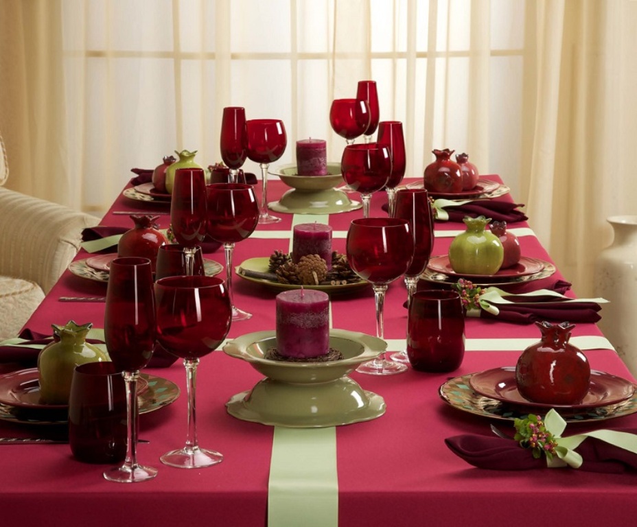 burgundy tablecloth for serving