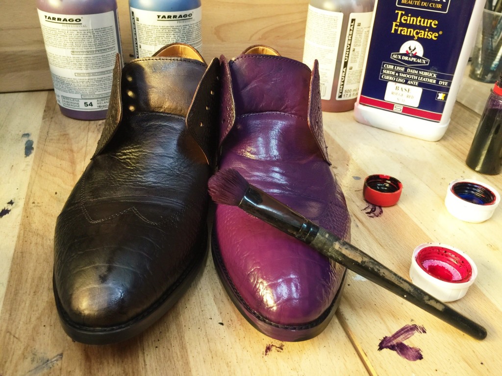 dyeing leather shoes