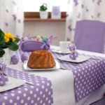 lilac tablecloth on the table