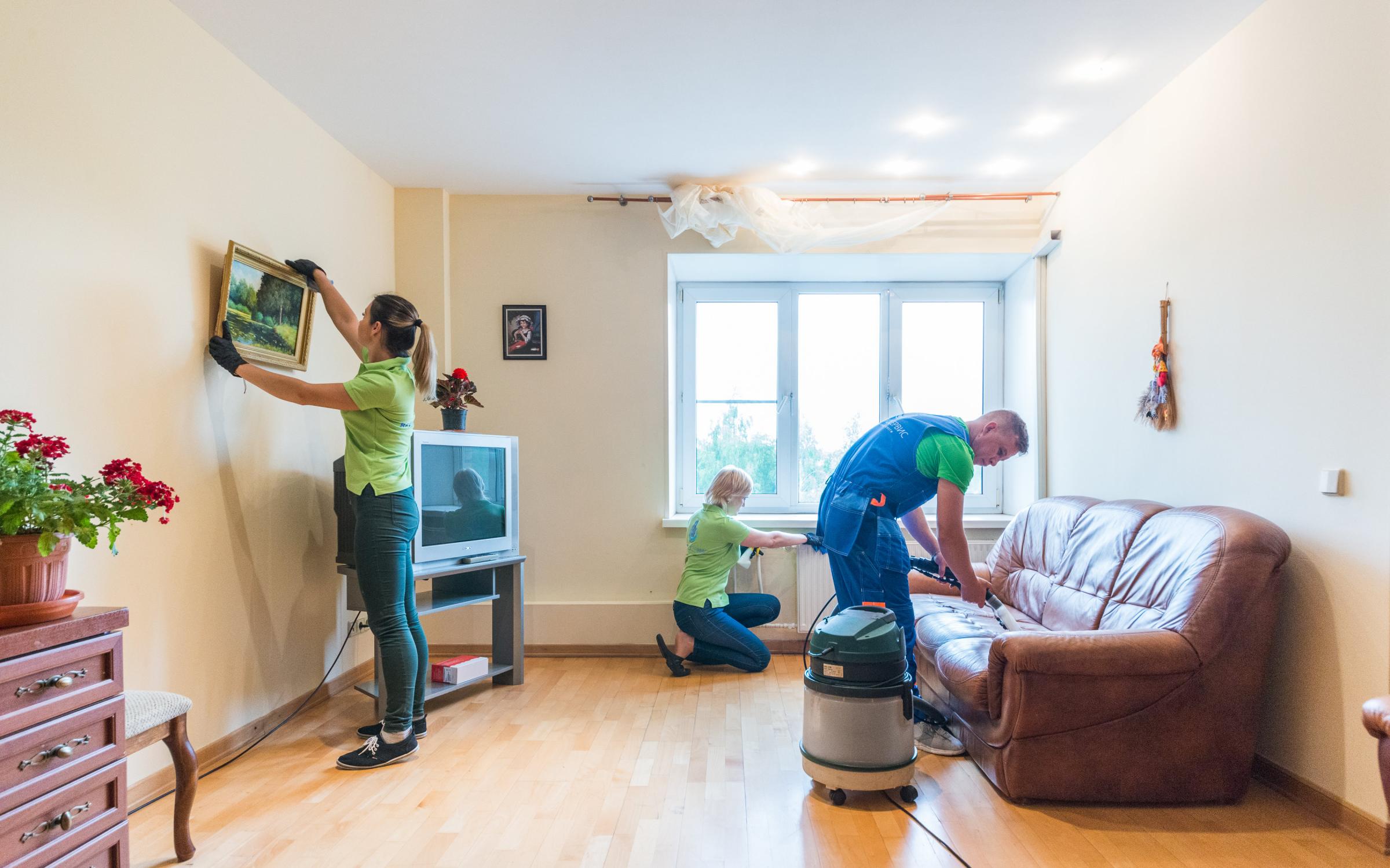 cleaning the living room