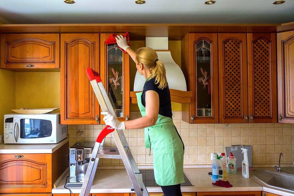 cleaning the kitchen