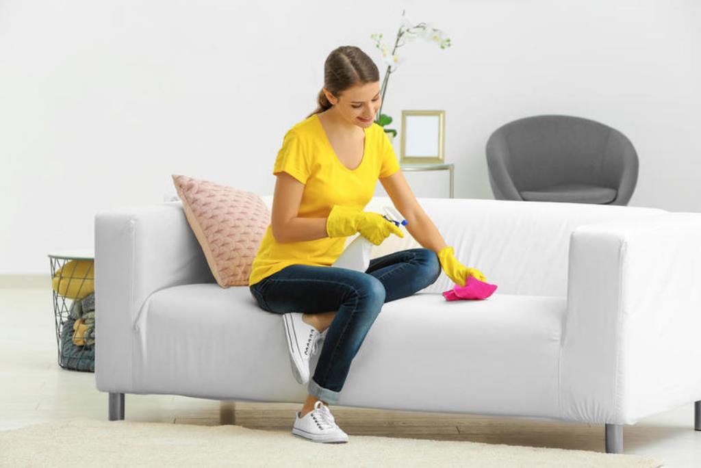 cleaning the white sofa