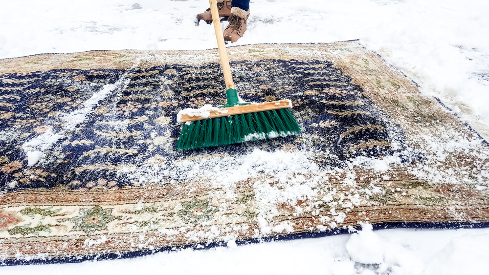 cleaning carpet with snow