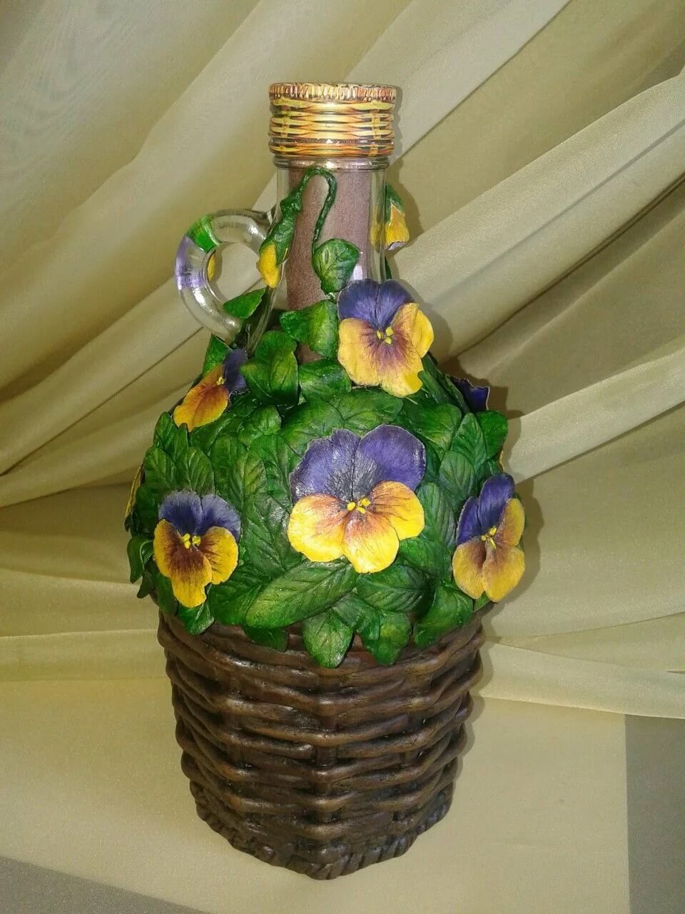 decor of bottles with salt dough photo