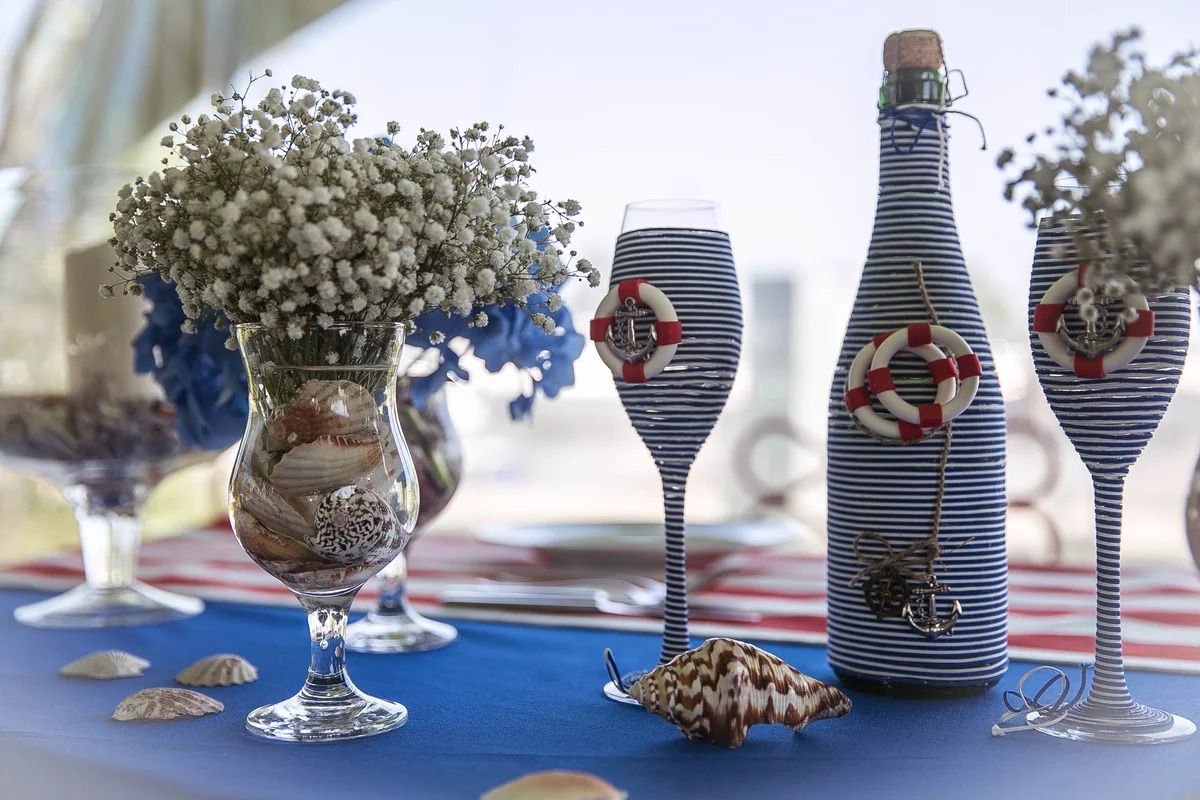 decor of bottles in a nautical style