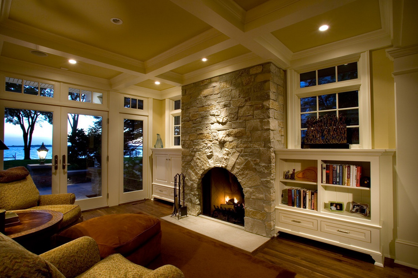 living room in a private house with a fireplace