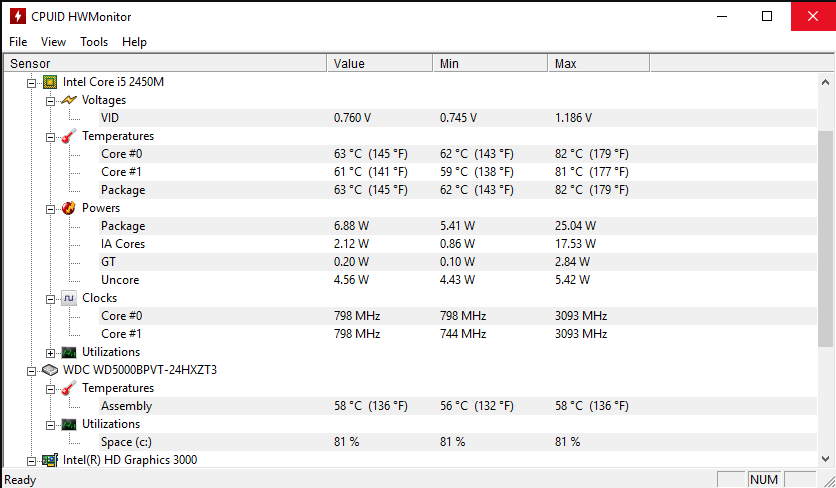 CPUID HWMonitor program