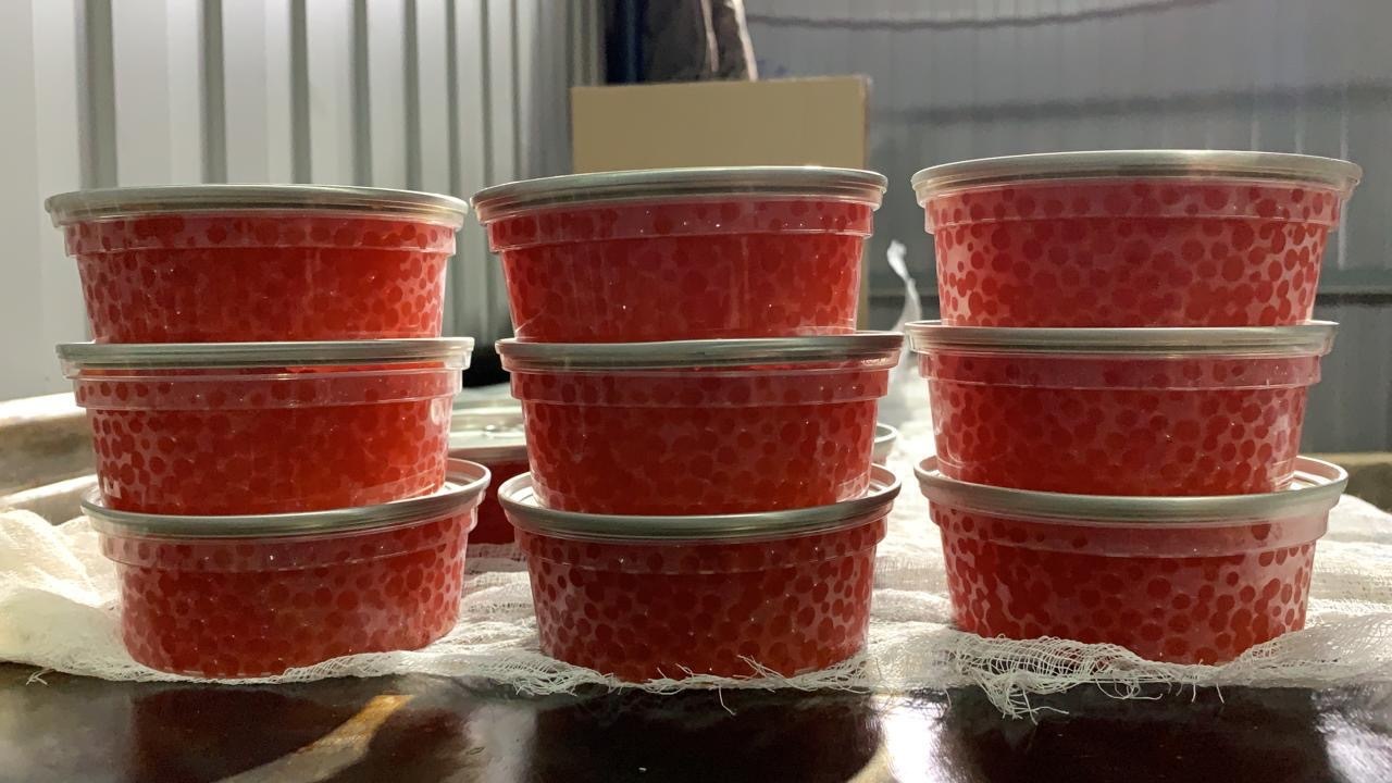 red caviar in jars