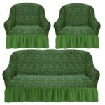 sofa cover green with ruffles