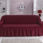 sofa cover dark red with frill