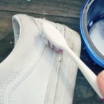 cleaning the sole of sneakers with powder