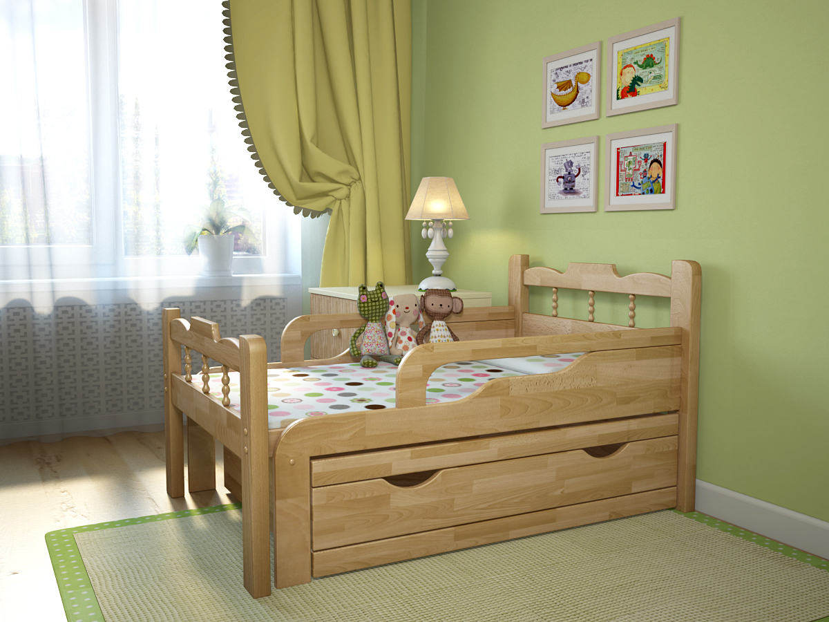 wooden children's bed with bumpers from 2 years old