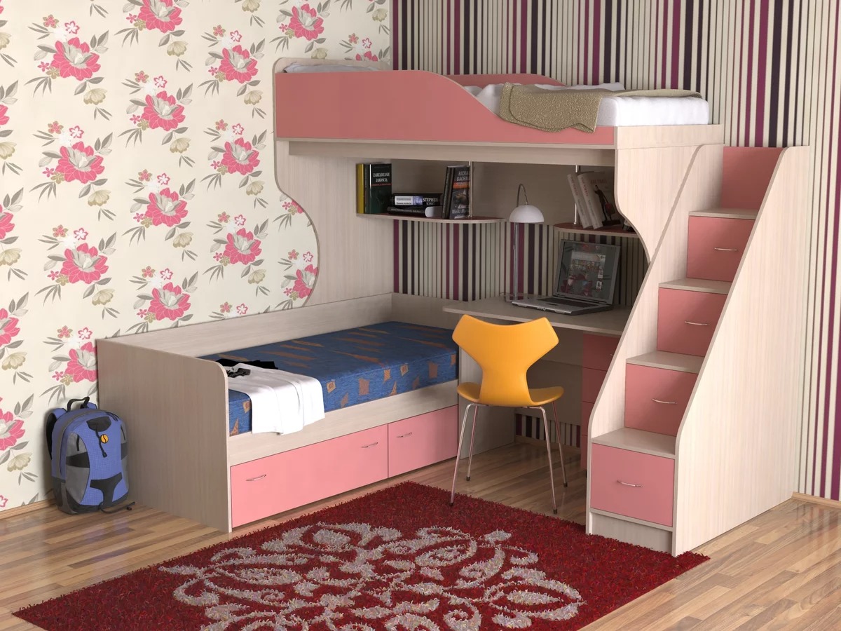 children's loft bed with a table for two children