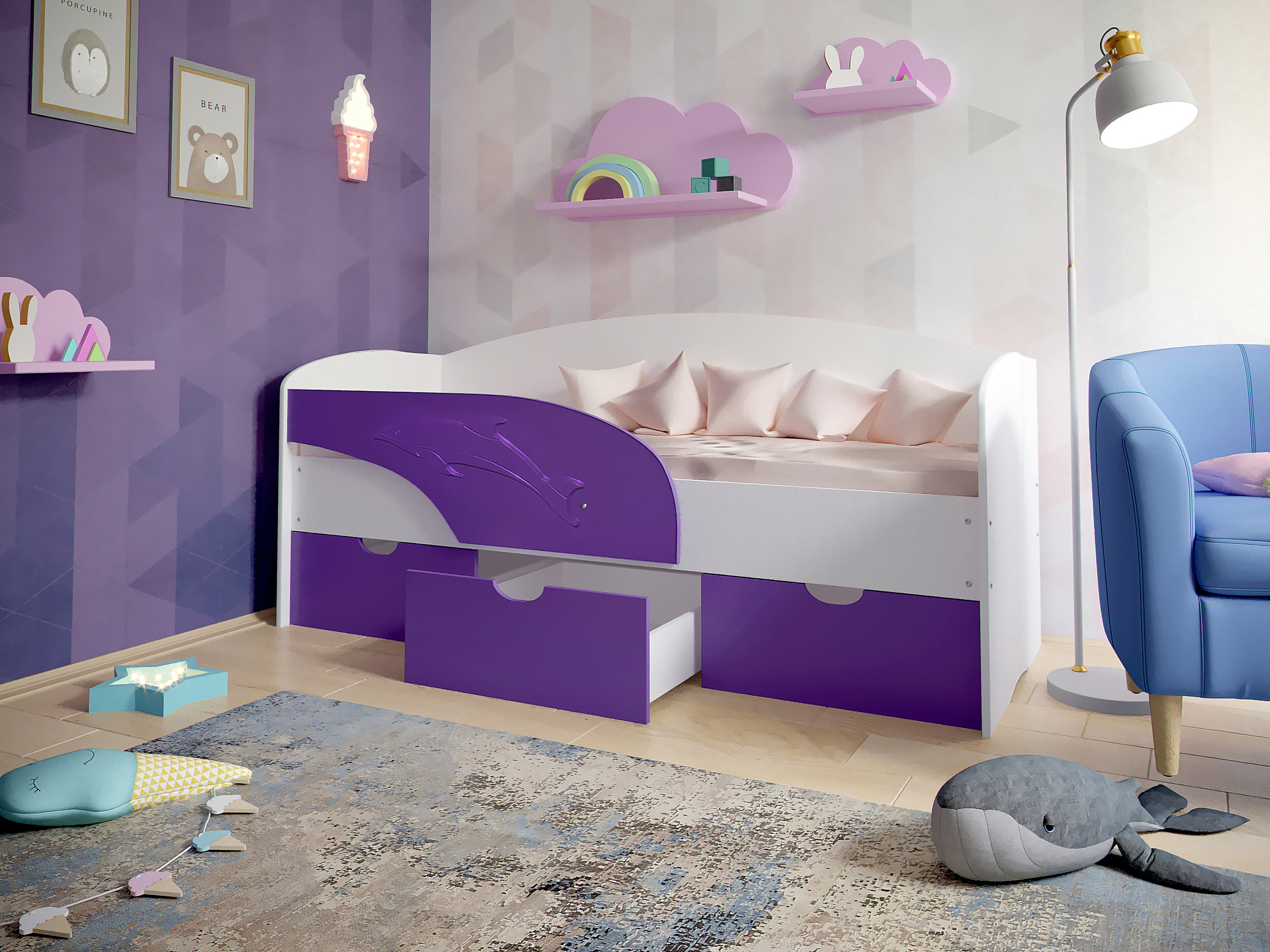 baby bed dolphin purple