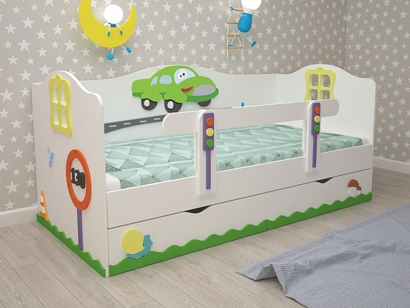 children's bed with bumpers and drawers