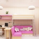 loft bed with pink sofa