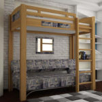 loft bed with wooden sofa