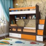 colored bunk bed with drawers