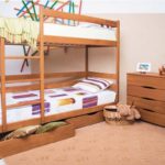 wooden bunk bed with drawers