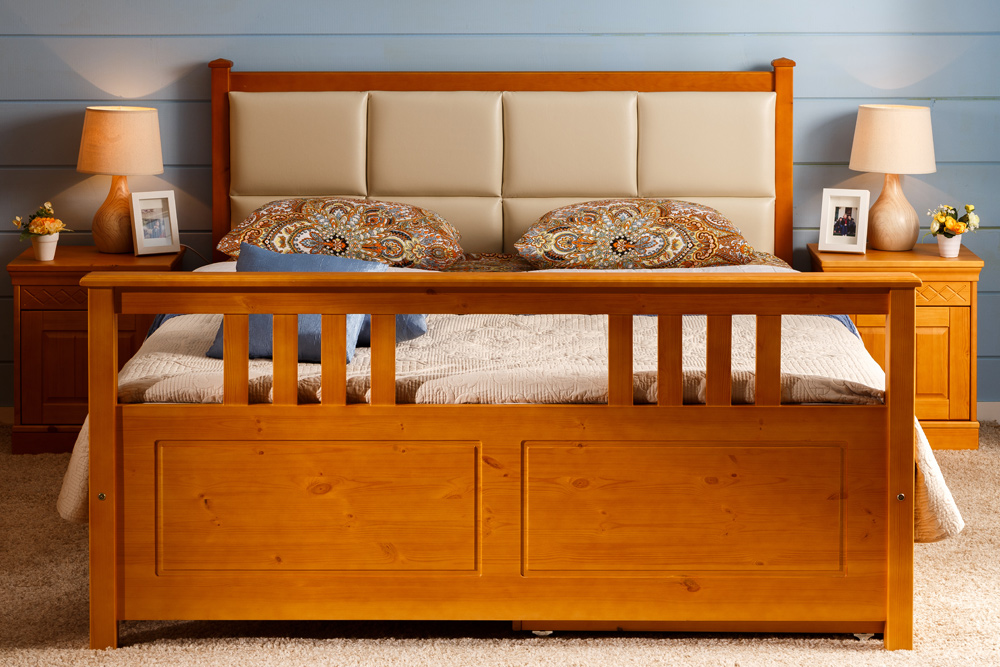 double bed made of solid wood photo