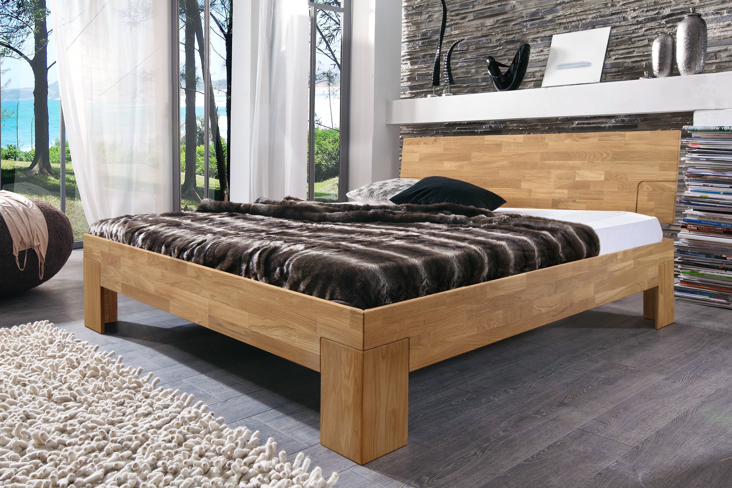 double bed made of solid oak