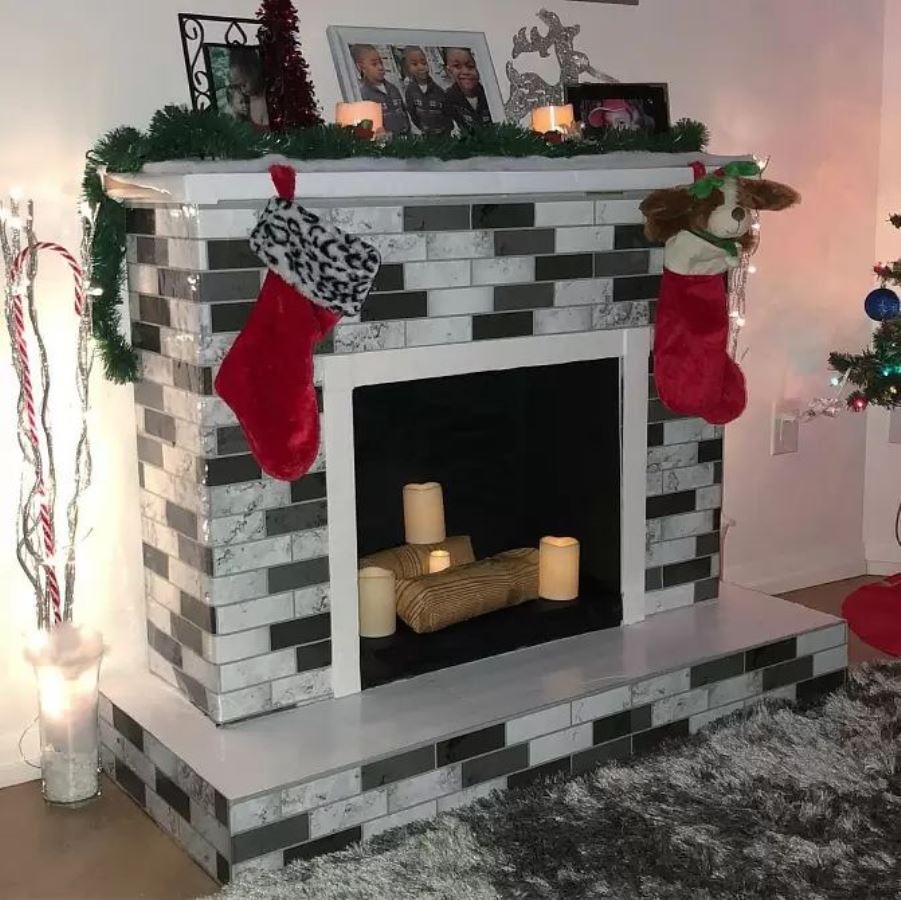 fake fireplace with wood