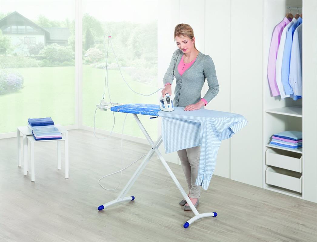 ironing on an ironing board