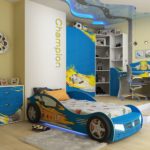 option of a blue car bed for a boy