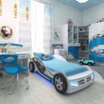 blue bed-car for a boy with lighting