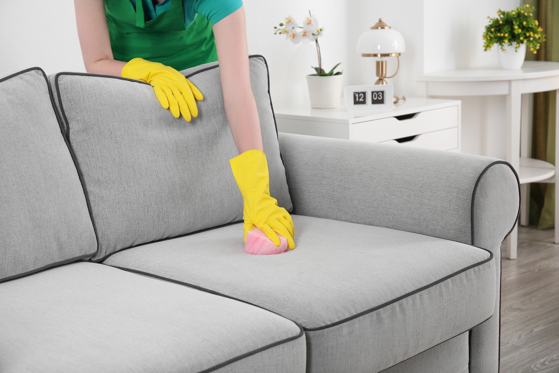 how to clean upholstered furniture with gloves