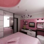 bed with pink ceiling