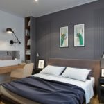 bed with dark blue bedspread