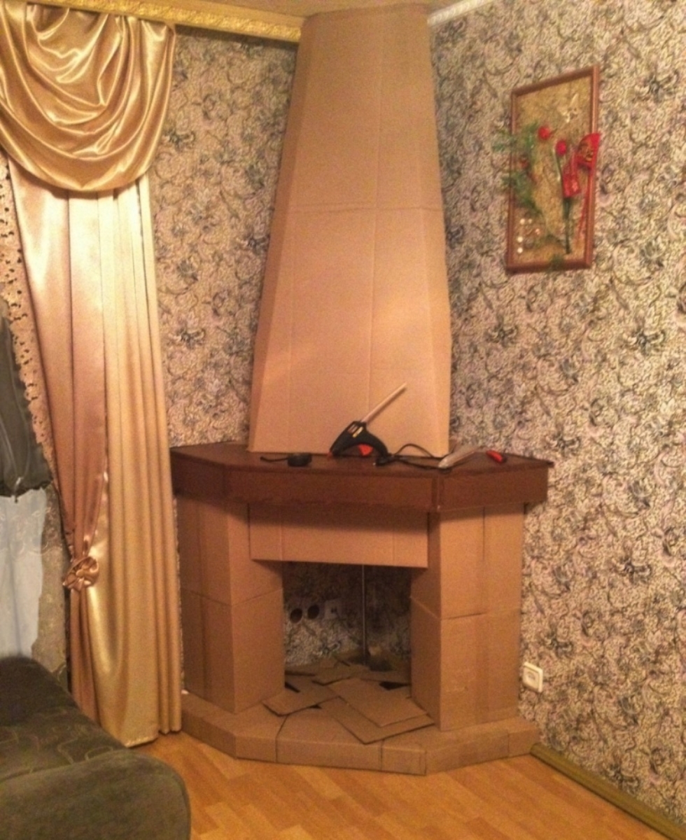 fireplace made of cardboard with chimney