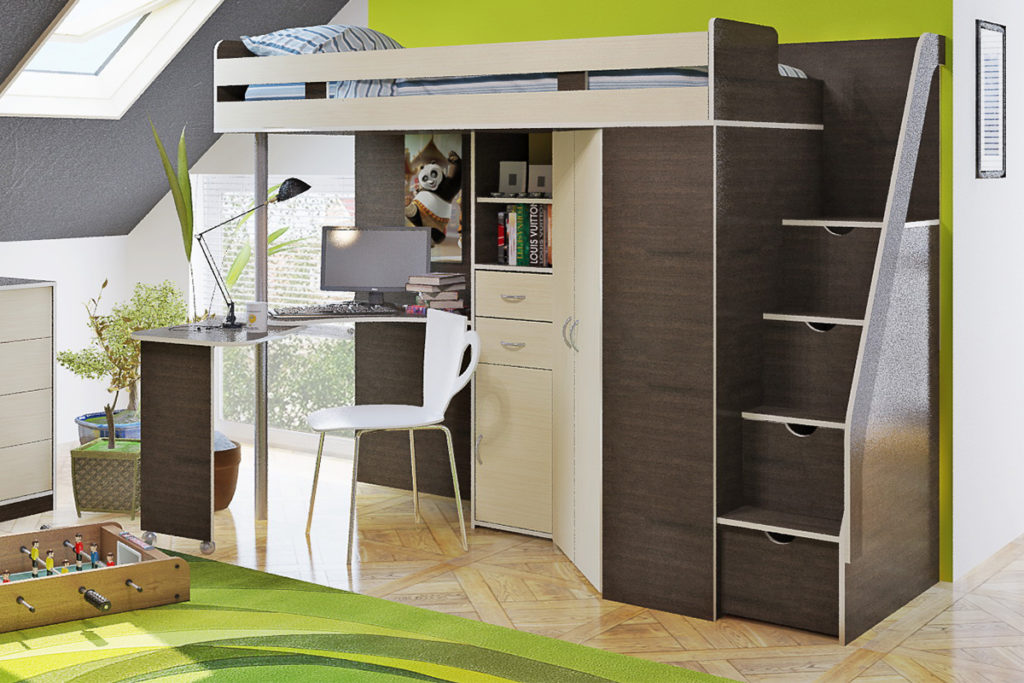 The loft bed delights not only young children and adolescents