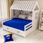 bed-house for children blue mattress