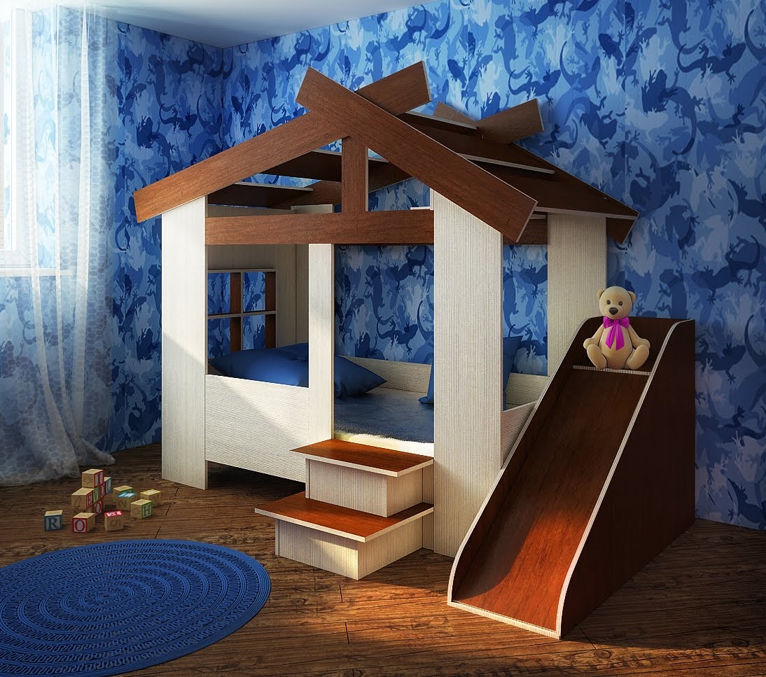 bed-house for children brown