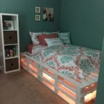 pallet bed with lighting and colored bed