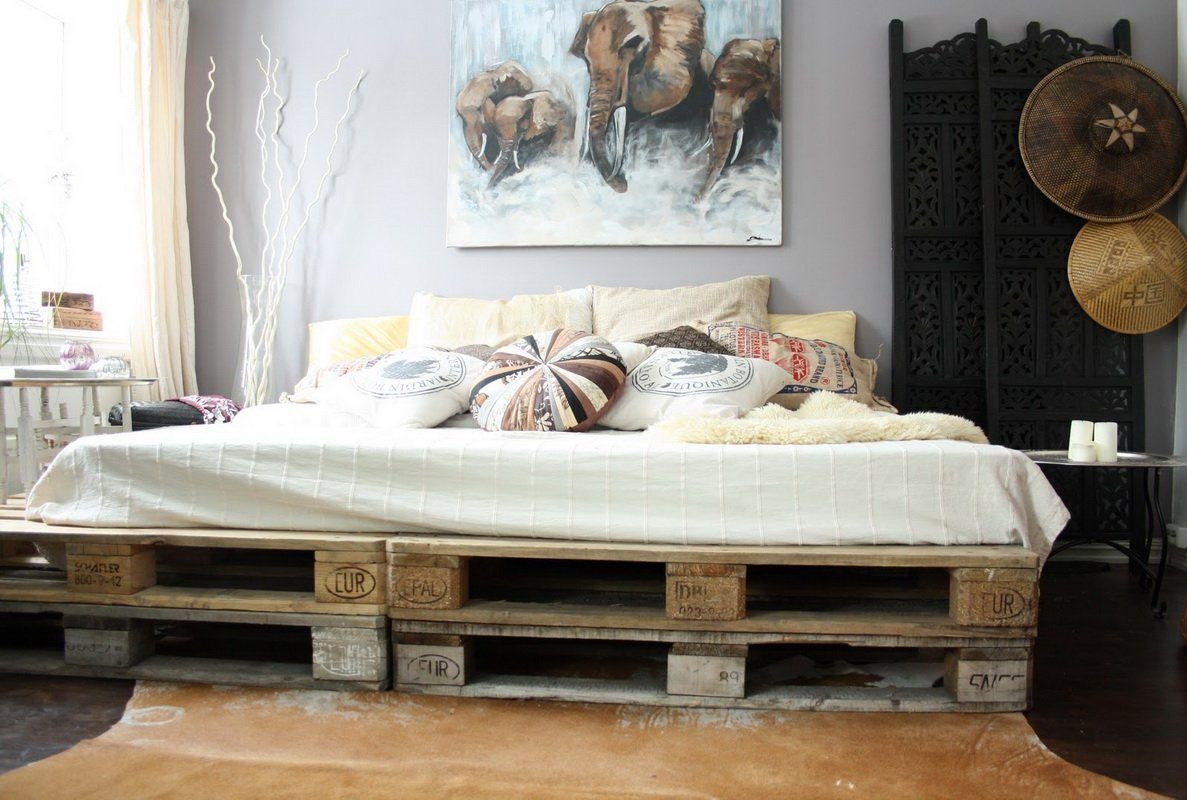 pallet bed with white mattress