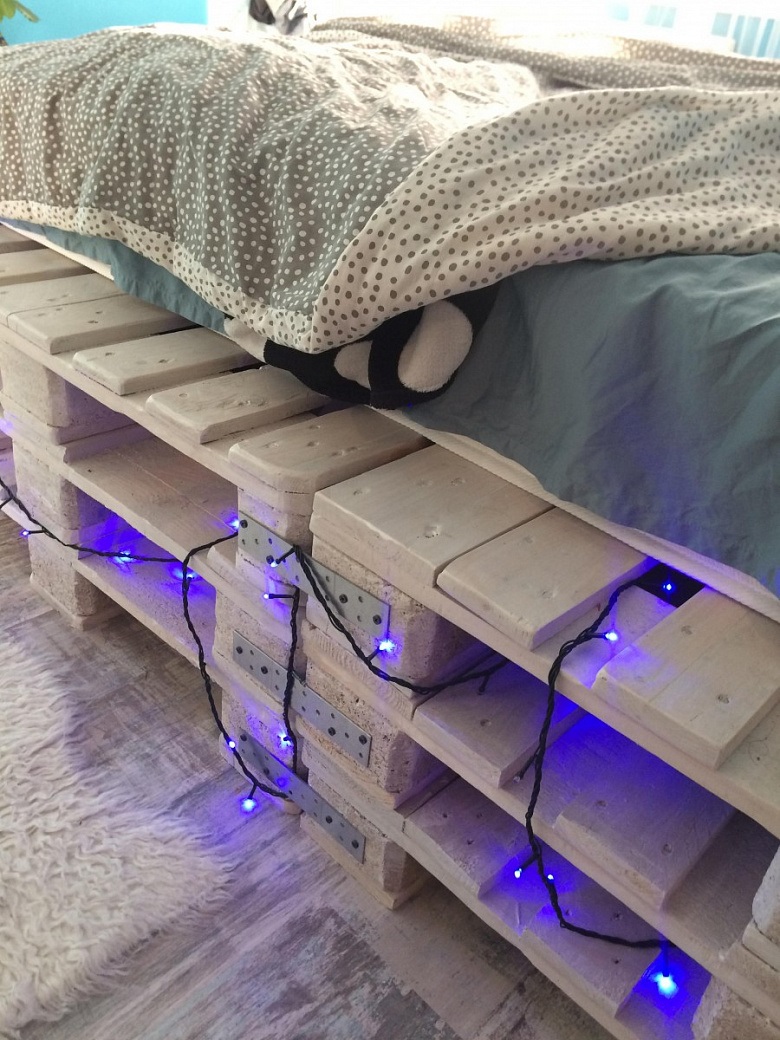 pallet bed with blue lights