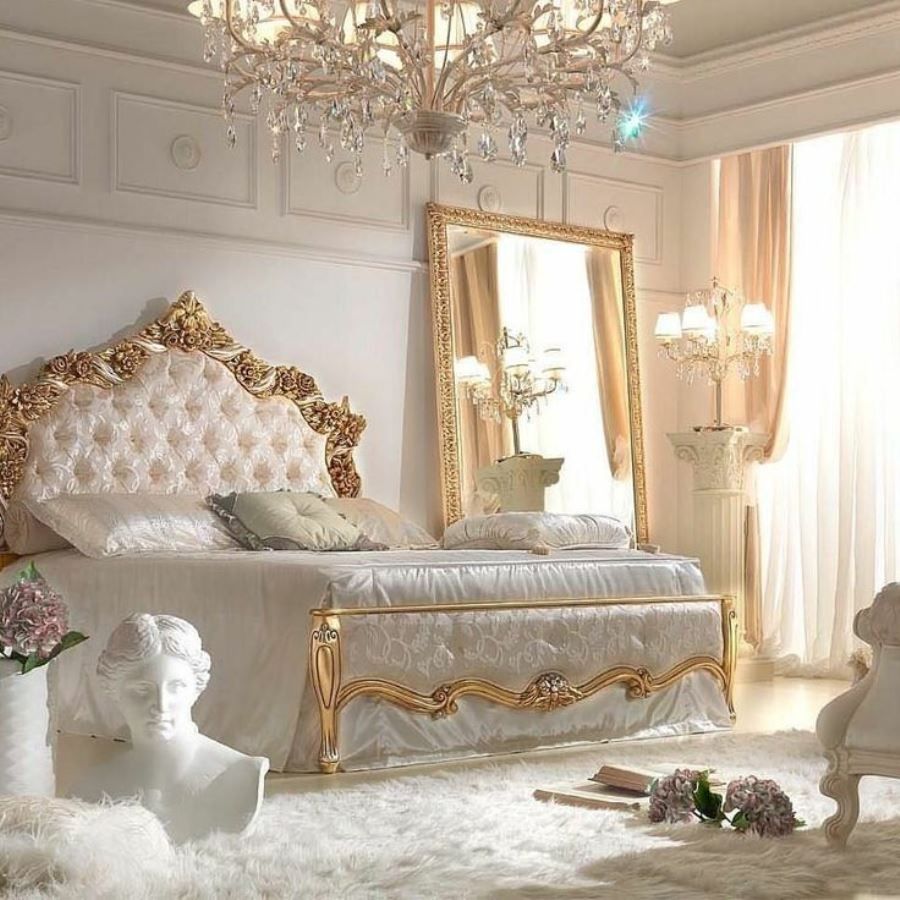 bed with a baroque headboard