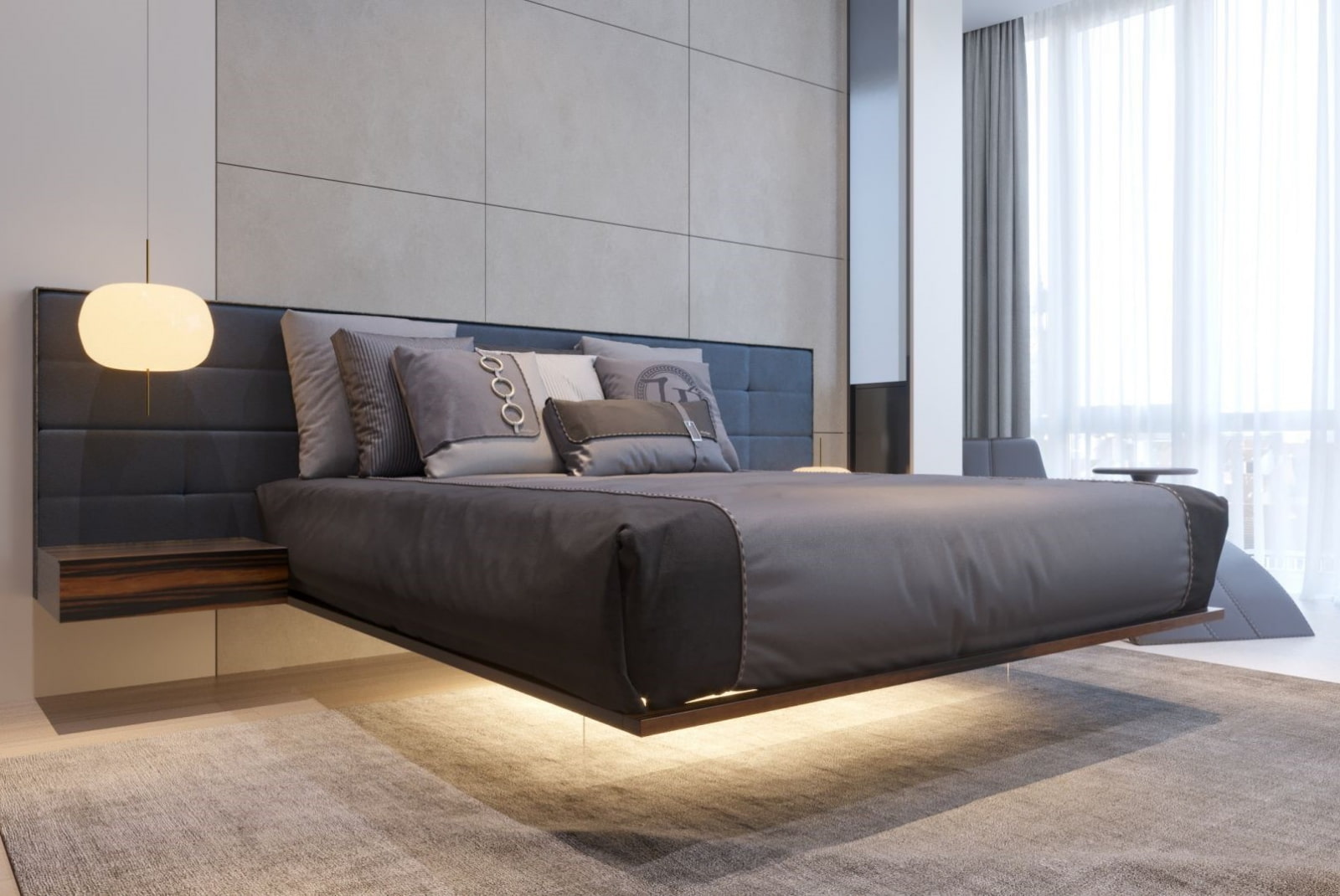 high-tech bed with a soft headboard