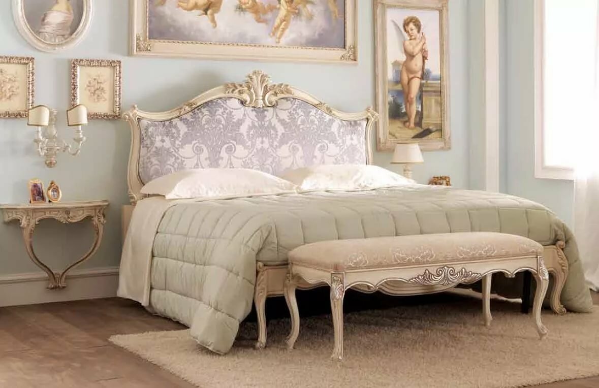 bed with a rococo headboard