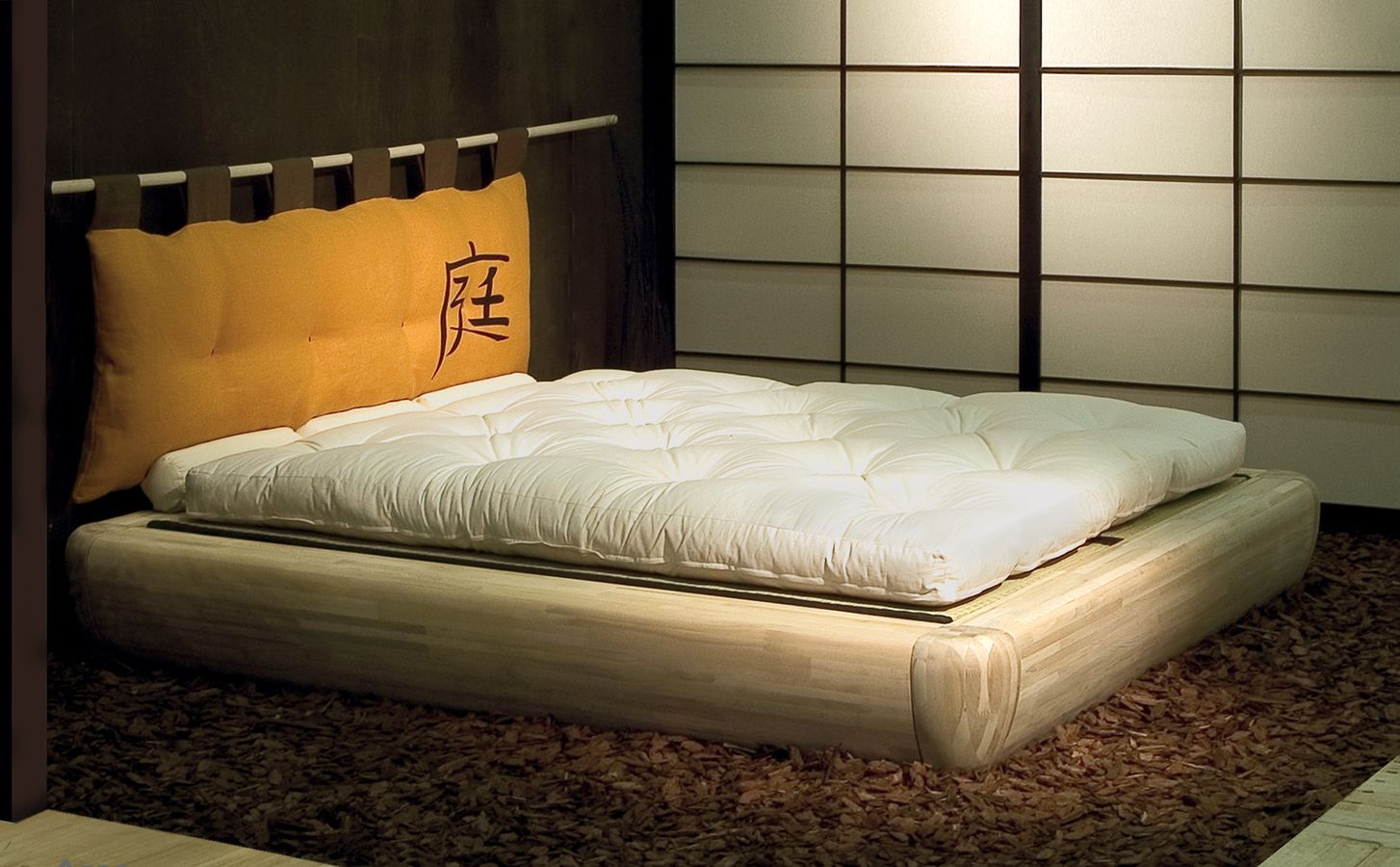 bed with a soft headboard Japanese style