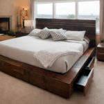 large wooden bed with drawers