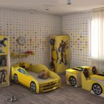 car bed for a boy in a yellow interior